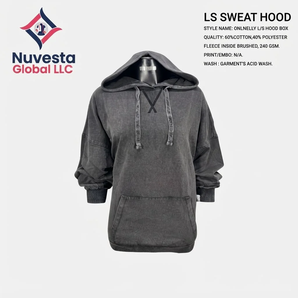 Nuvesta LS Sweat Hood – Acid Wash Charcoal