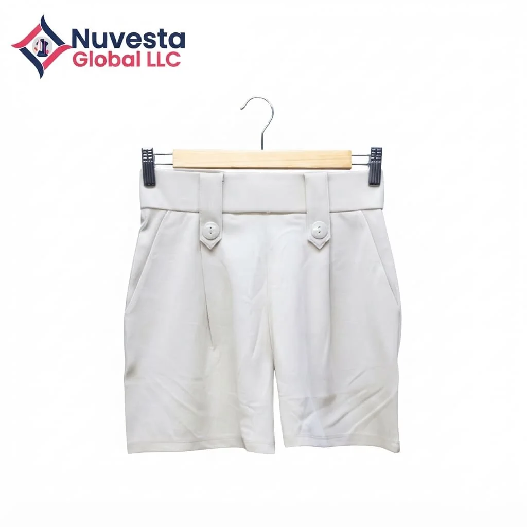 Nuvesta Button-Tab Pleated Shorts – Stone