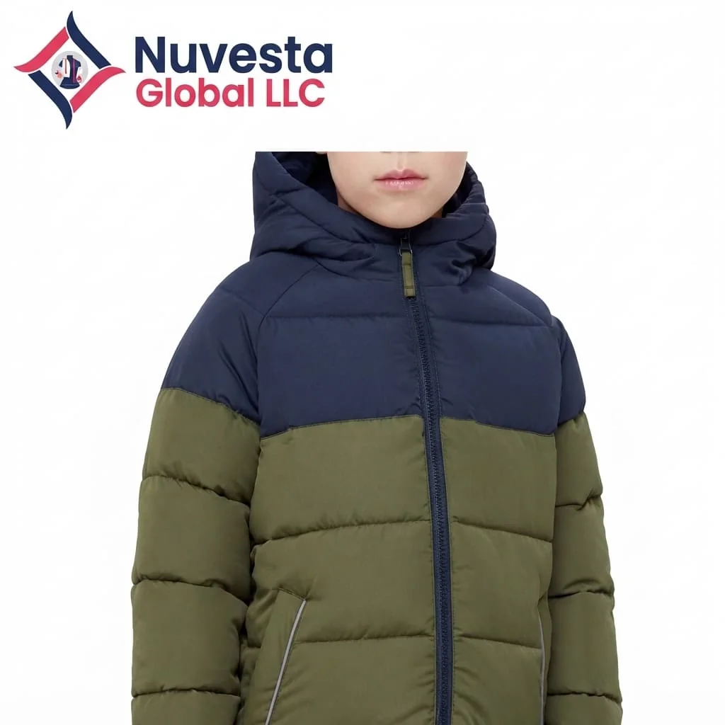 Nuvesta Kids Colour-Block Puffer Jacket – Navy/Olive