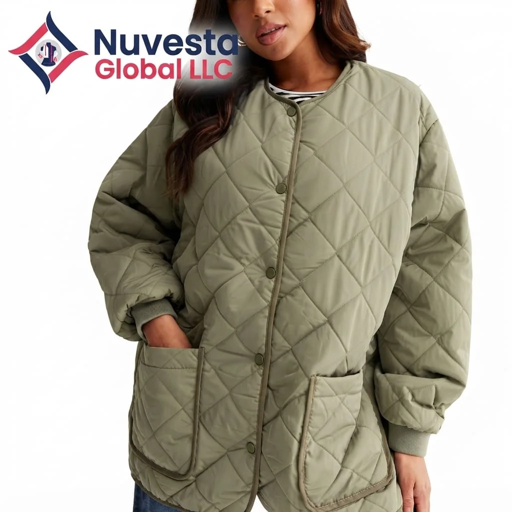 Nuvesta Diamond Quilted Oversized Jacket – Sage