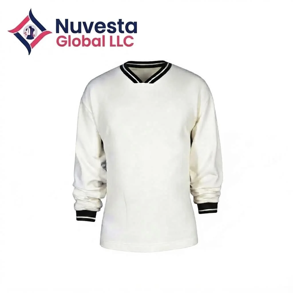 Nuvesta Tipped V-Neck Long Sleeve Top – Ecru