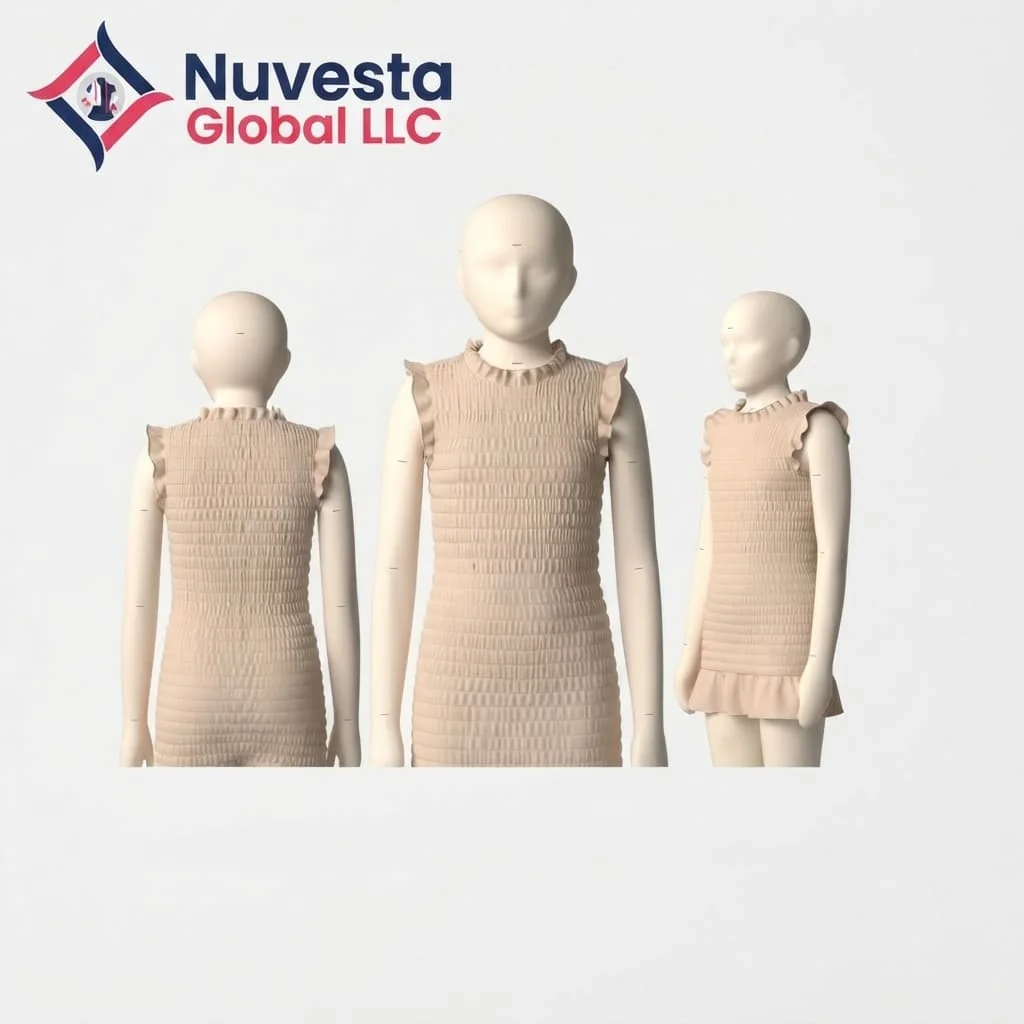 Nuvesta Girls Smocked Frill Sleeve Dress – Nude