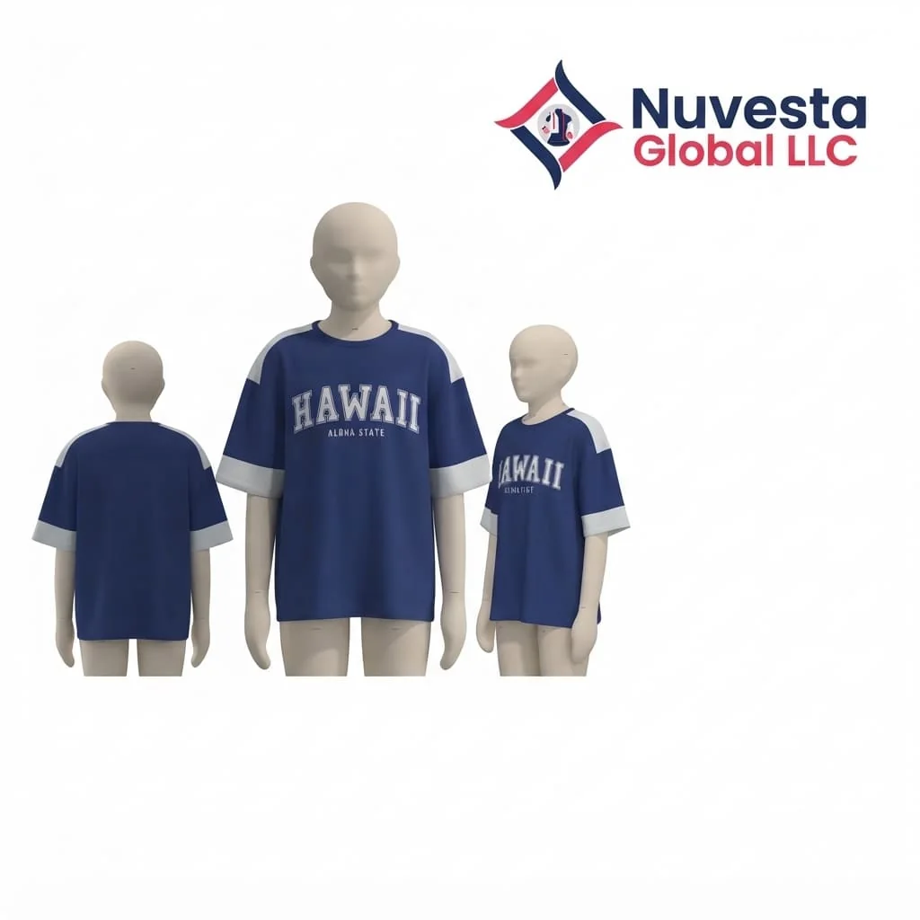 Nuvesta Girls Hawaii Colour-Block Oversized Tee – Navy