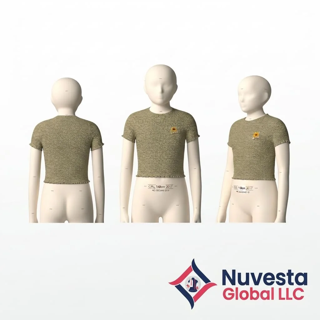 Nuvesta Girls Textured Lettuce-Edge Crop Tee – Olive