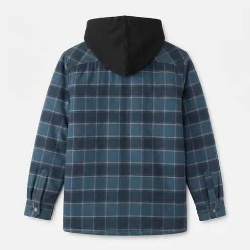 Men's Hooded Flannel Shirt Jacket - Blue Plaid