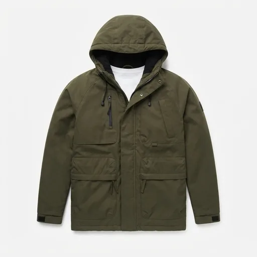 Men's Hooded Utility Jacket - Dark Olive