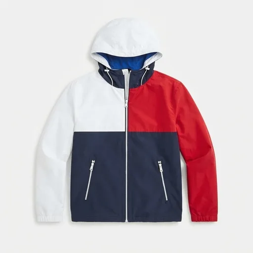 Men's Colour-Block Hooded Windbreaker - White/Red/Navy