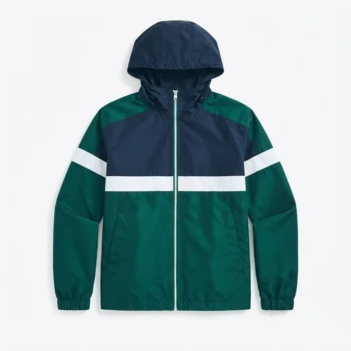 Men's Colour-Block Hooded Windbreaker - Green/Navy