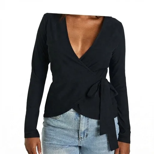 Women's Tie-Side Wrap Top - Black