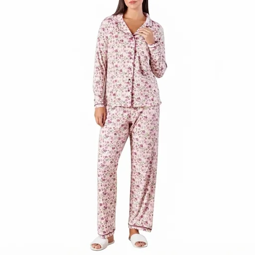 Women's Floral Print Pyjama Set - Pink